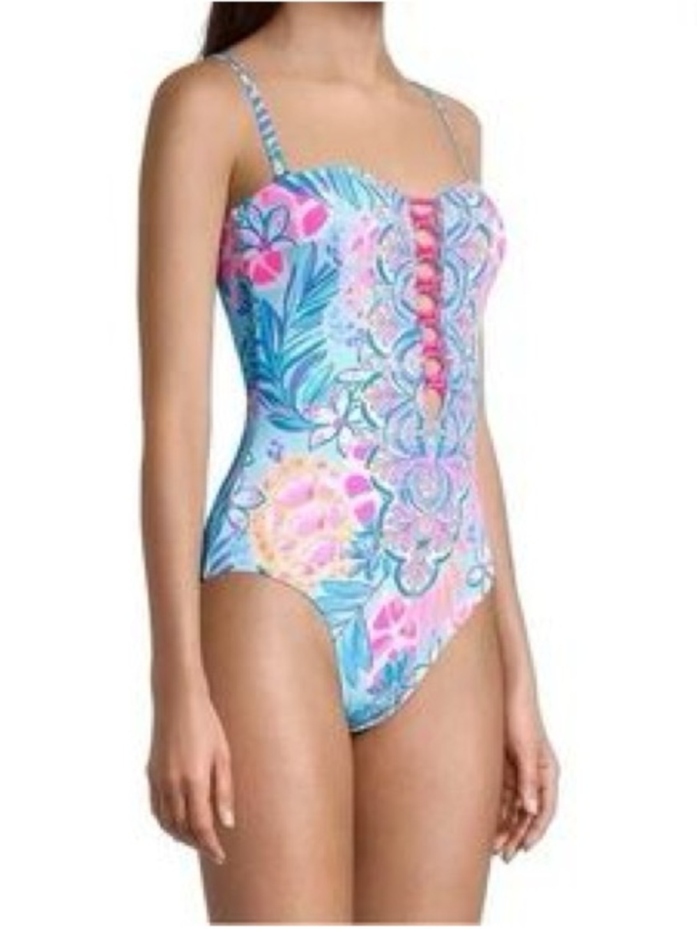 Lilly Pulitzer Floral Print One-Piece Swimsuit in Pink & Blue 4